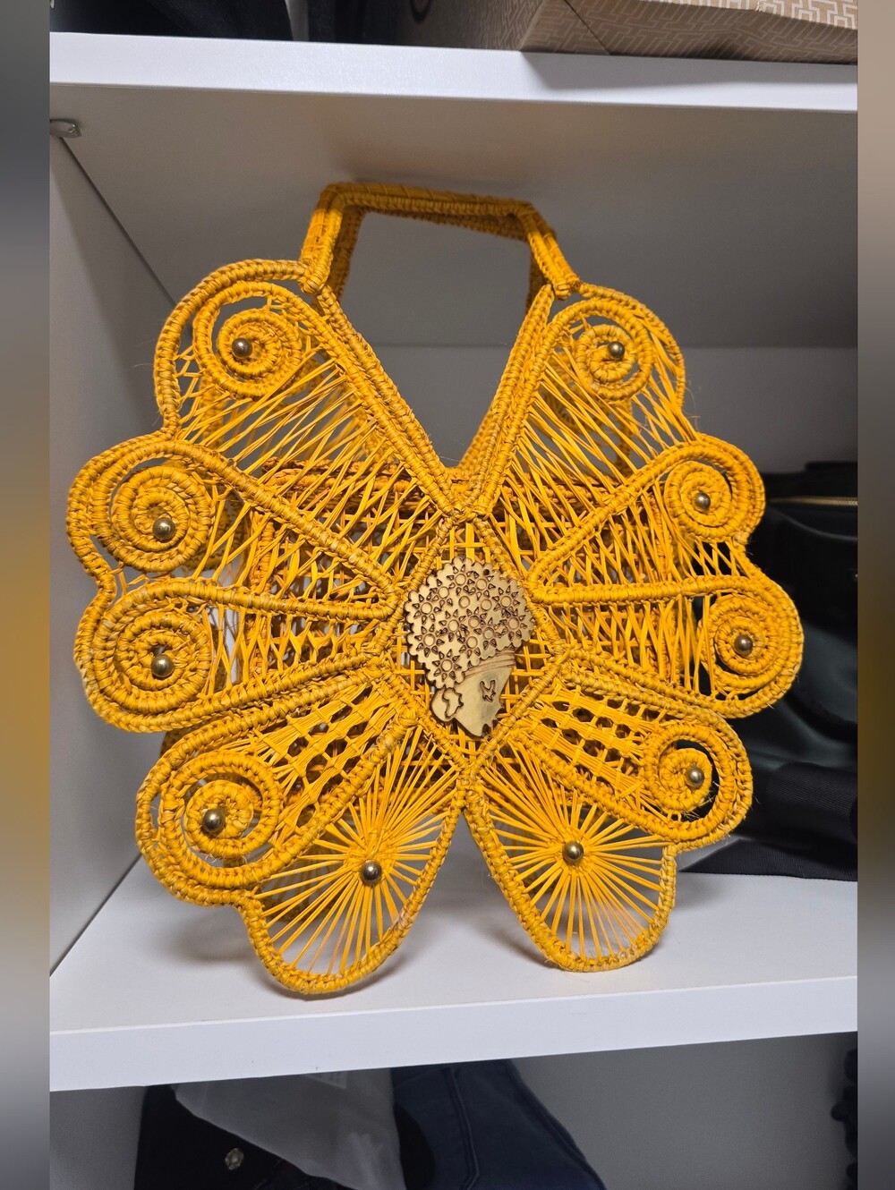 Handwoven Yellow Tote Bag - Boho Summer Accessory - Picture 2 of 5